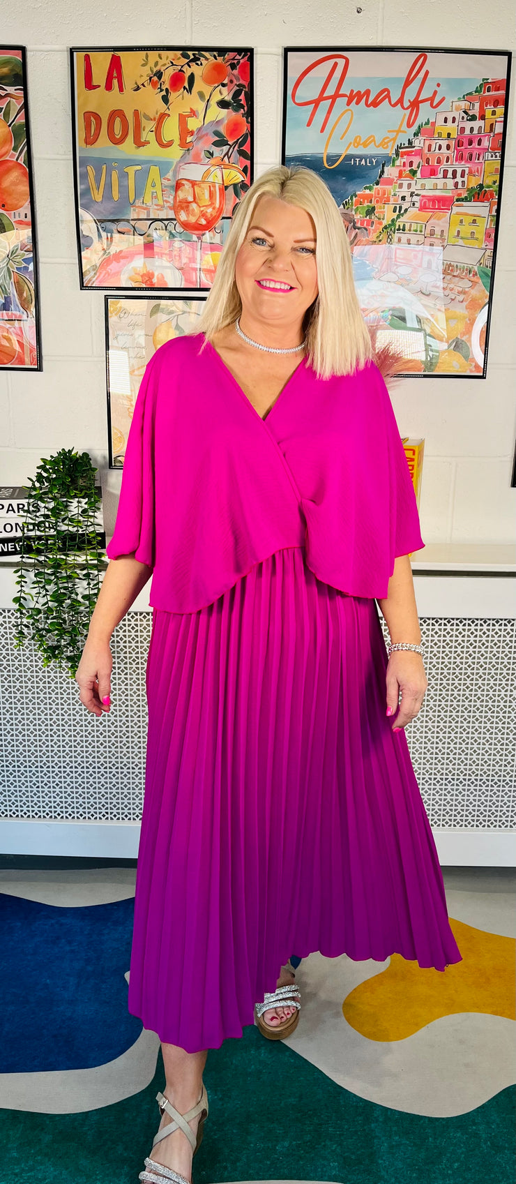 Lemonade Glow Pleated Dress - Magenta