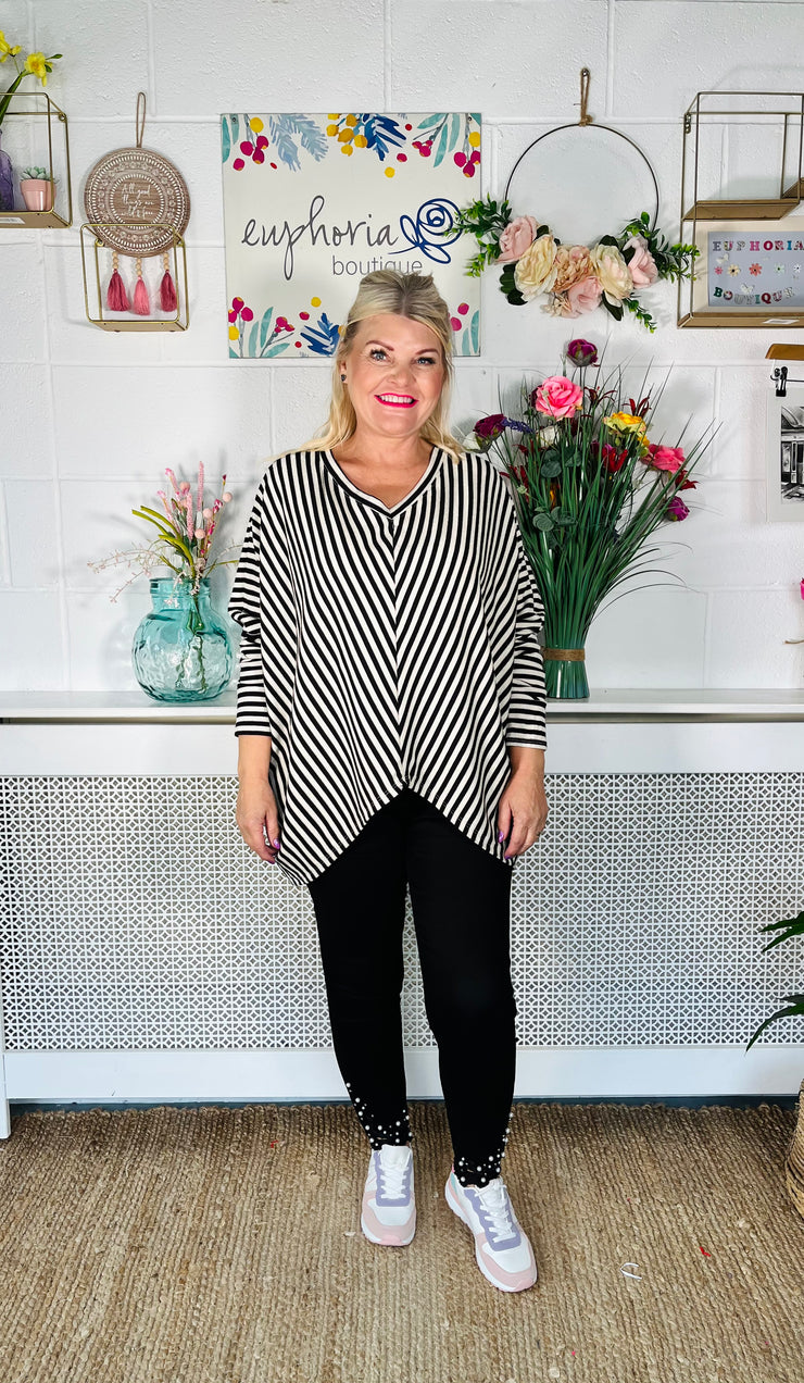 Hailey Glitter Striped Top - Black