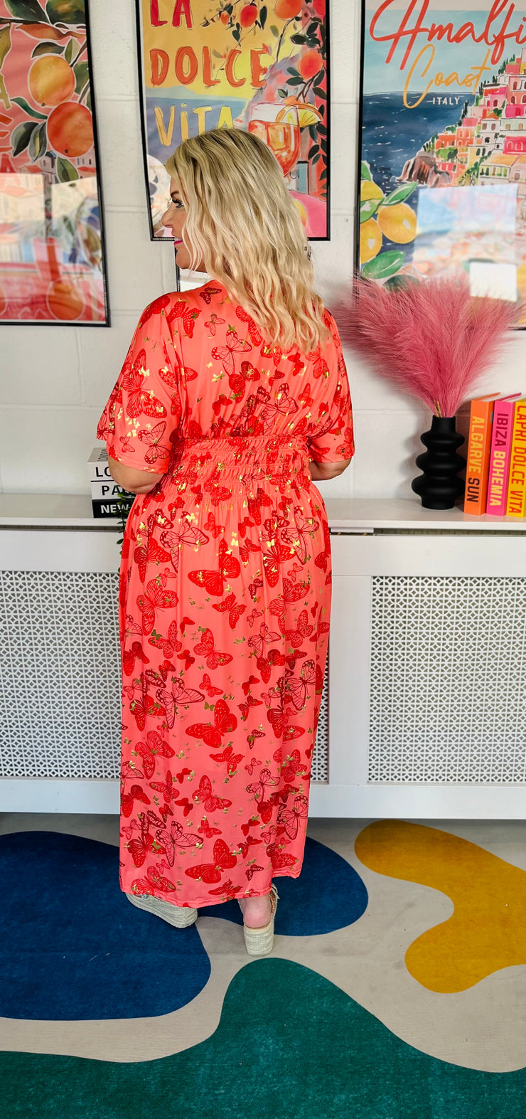 Dancing Wings Maxi Dress - Coral