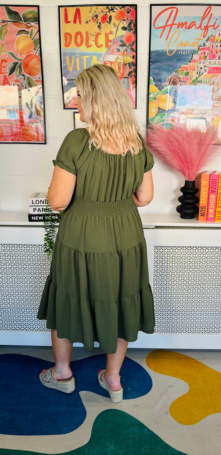 Sweet As Candy Midi Dress - Khaki