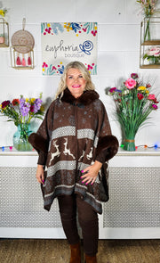 Nordic Snow Cape Coat - Chocolate