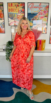 Dancing Wings Maxi Dress - Coral