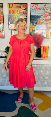 Sweet As Candy Midi Dress - Coral