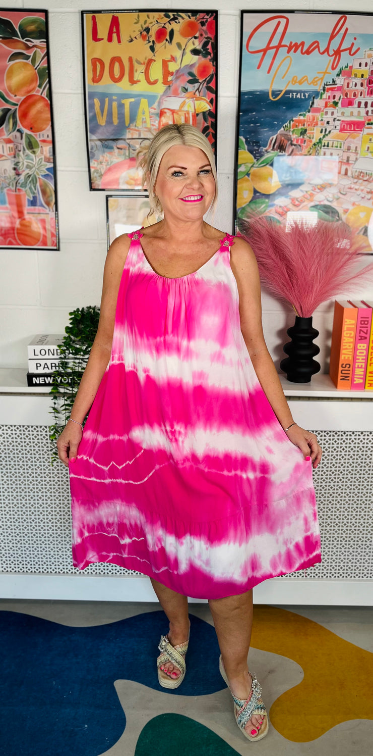 Sandy Tie Dye Dress - Hot Pink