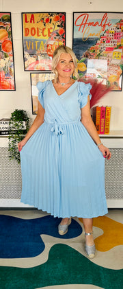 Happy Twirl Pleat Dress - Baby Blue