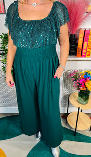 Radiant Sparkle Jumpsuit - Bottle Green