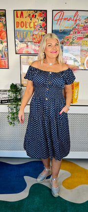 Lavender Lush Polka Dot Dress - Navy