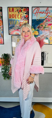 Glaze Faux Fur Cape Knit - Baby Pink