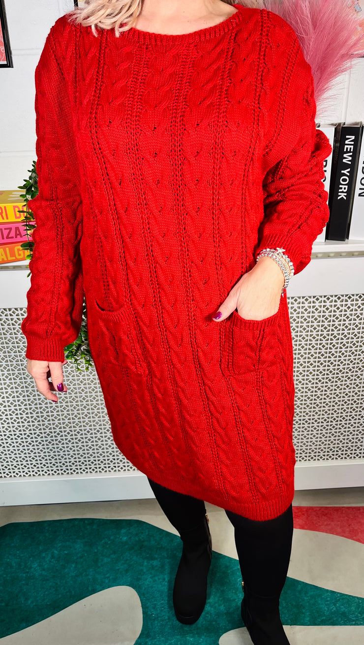 Edinburgh Knitted Dress - Cherry Red