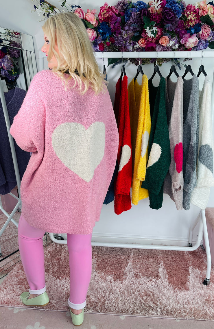 Andrea Fluffy Heart Knit - Baby Pink