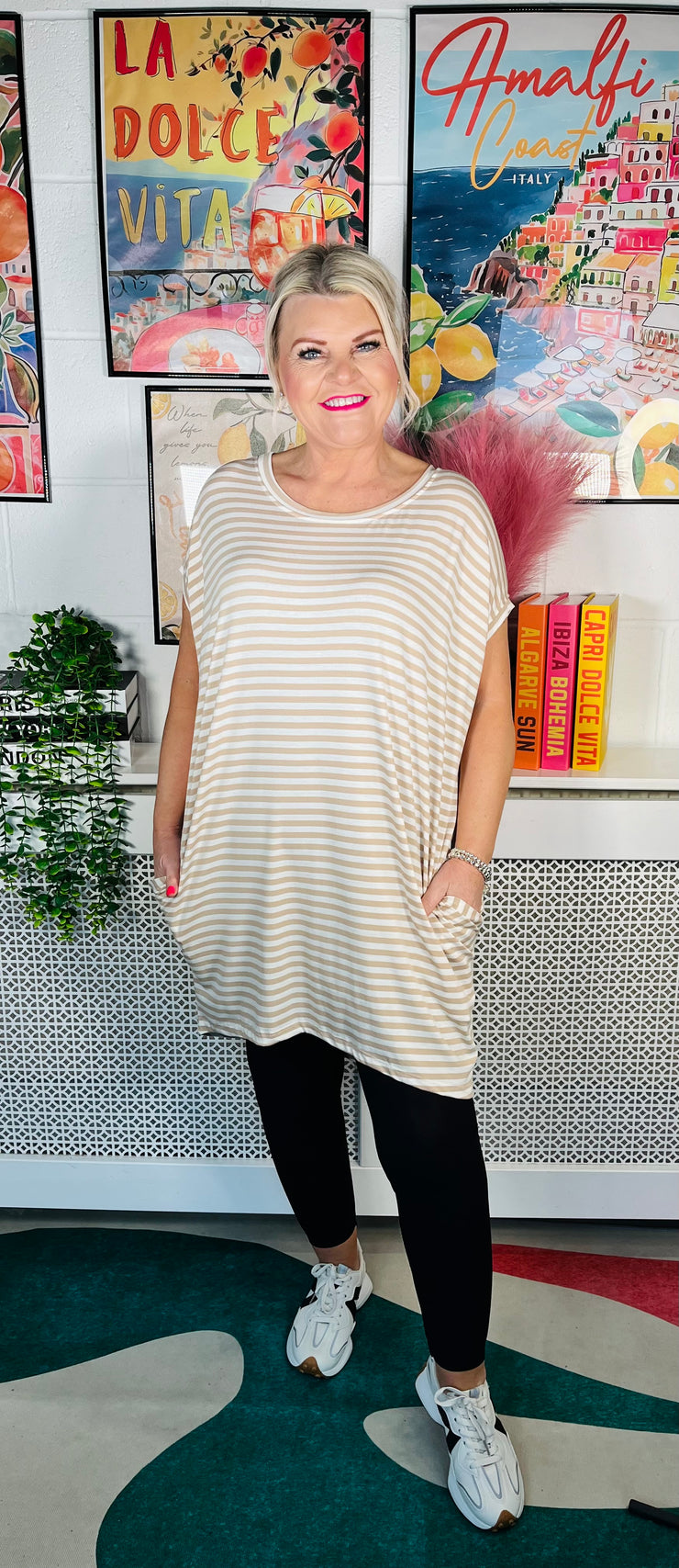 Coastal Stripes Tunic Top - Natural