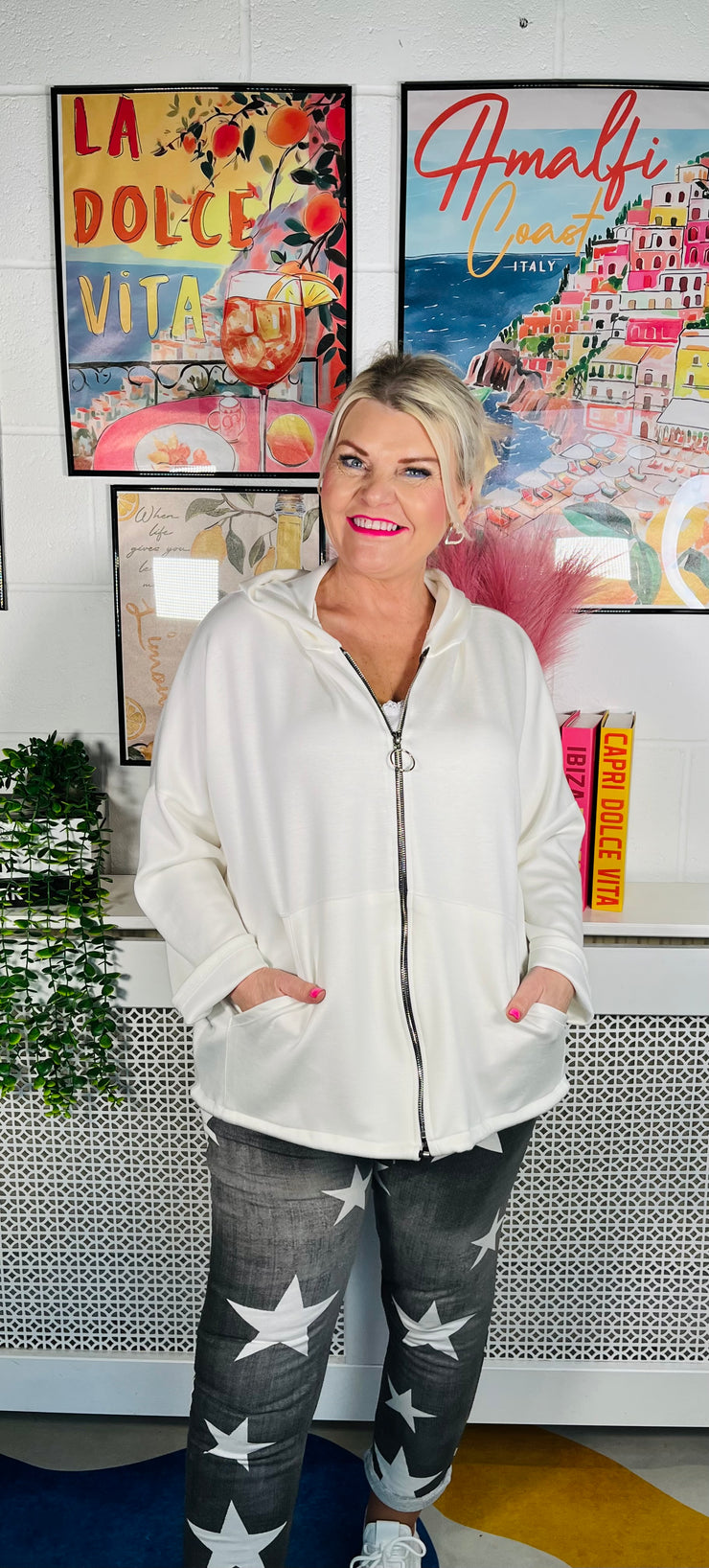 Eleanor Grace Zip Up Hoodie - Vanilla