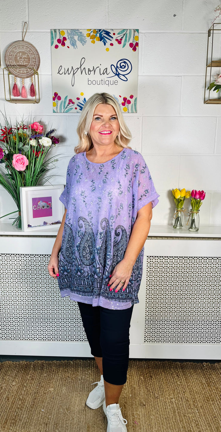 Dawn Paisley Tee With Scarf - Lilac