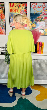 Lemonade Glow Pleated Dress - Olive Green