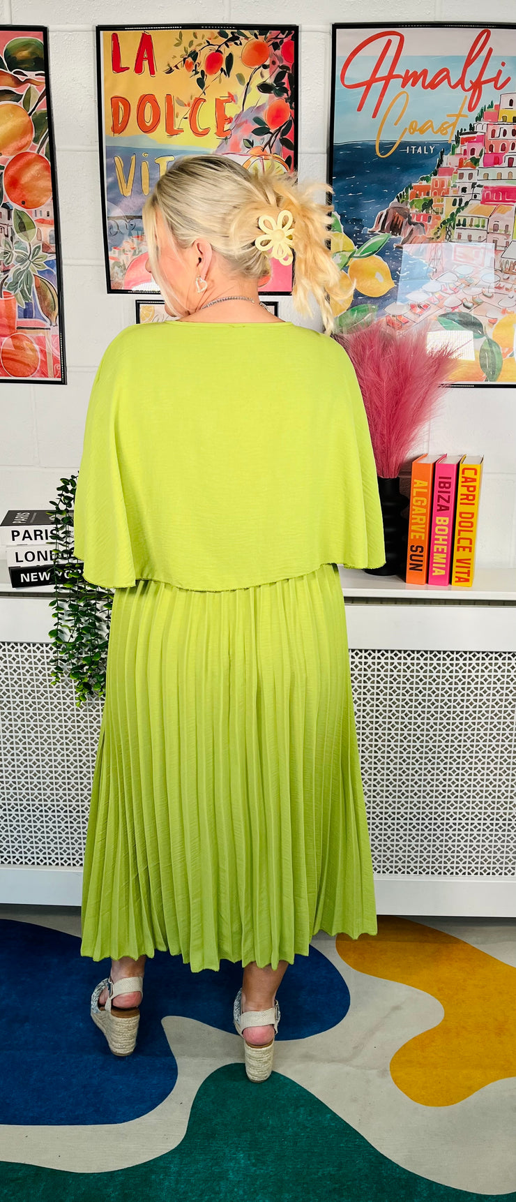 Lemonade Glow Pleated Dress - Olive Green