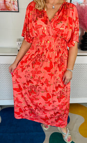 Dancing Wings Maxi Dress - Coral
