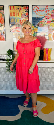 Sweet As Candy Midi Dress - Coral