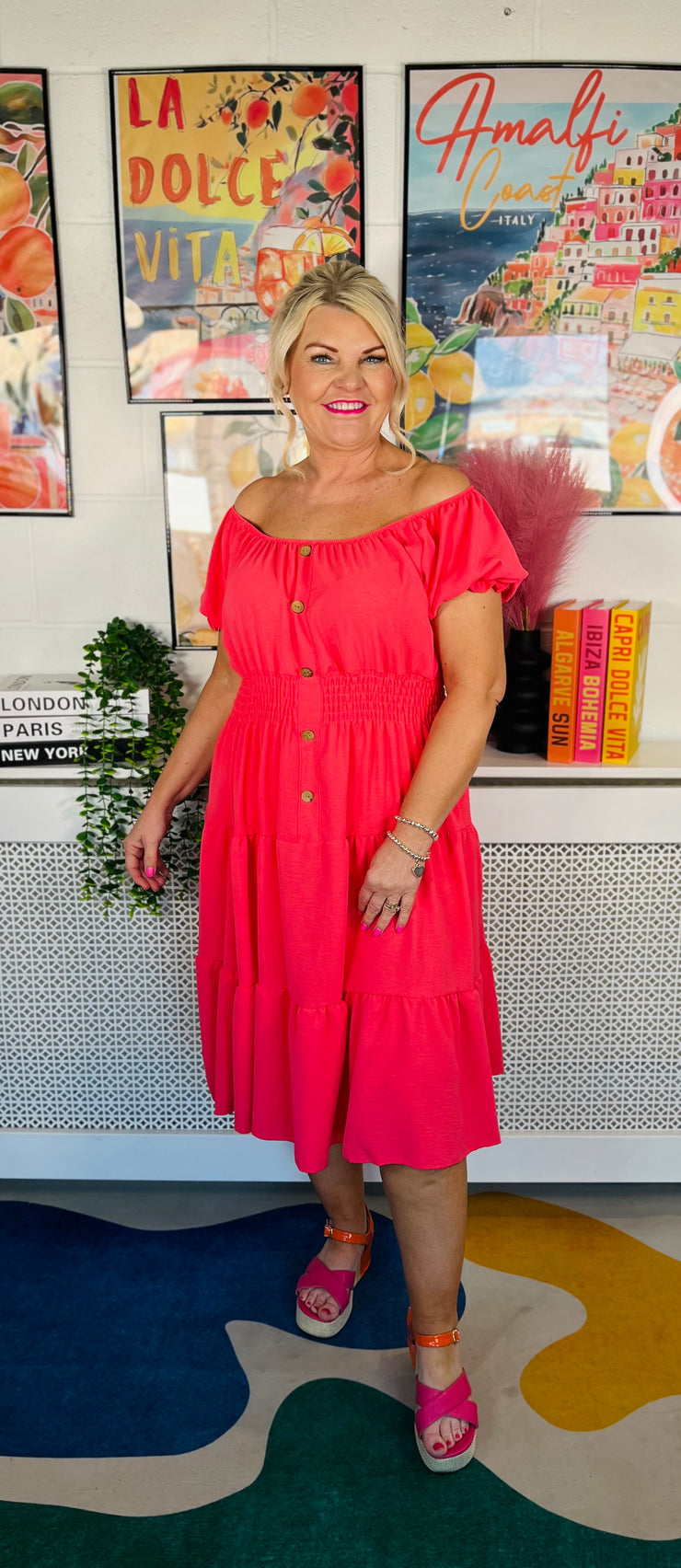 Sweet As Candy Midi Dress - Coral