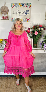 Peggy Midi Dress - Hot Pink