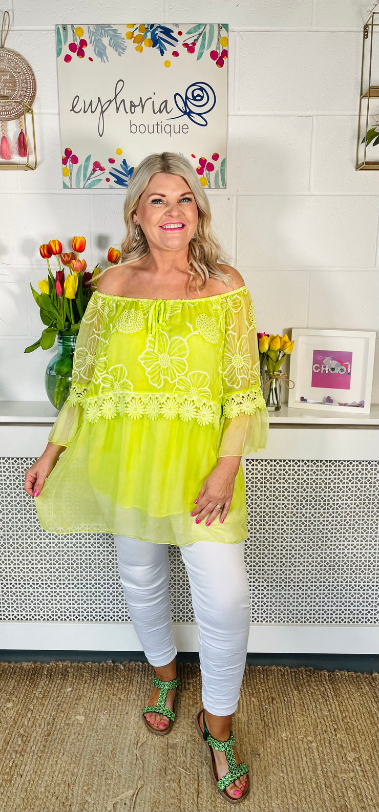 Maxine Floaty Top - Lime Green