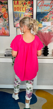 Sugar Rush Ruffle Sleeve Top - Lipstick Pink