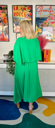 Lemonade Glow Pleated Dress - Emerald Green