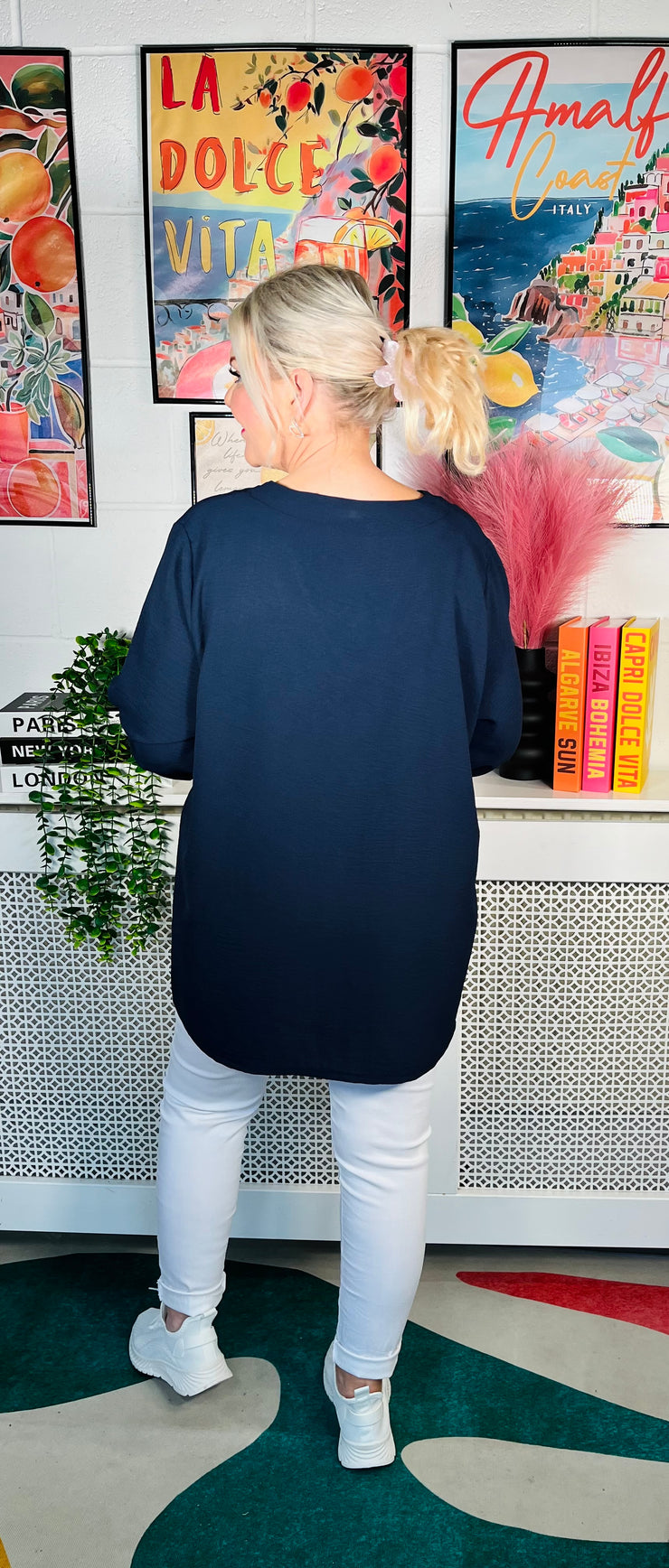 Melanie Button Top - Navy