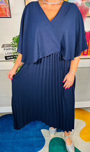 Lemonade Glow Pleated Dress - Navy