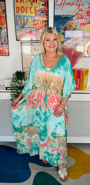 Soul Waves Tie Dye Kaftan - Aqua