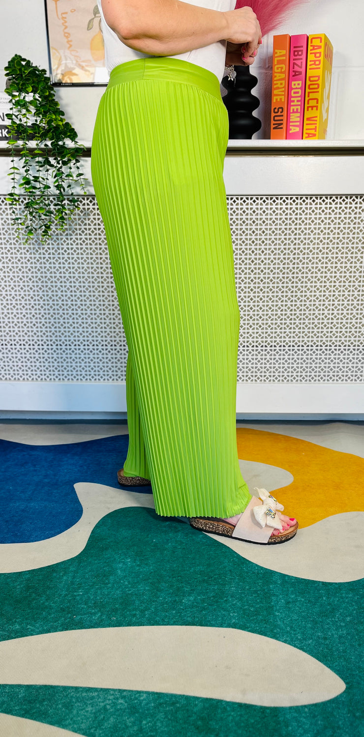 Ellie Pleated Trousers - Lime Green