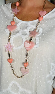 Langley Hearts and Stars Necklace - Baby Pink