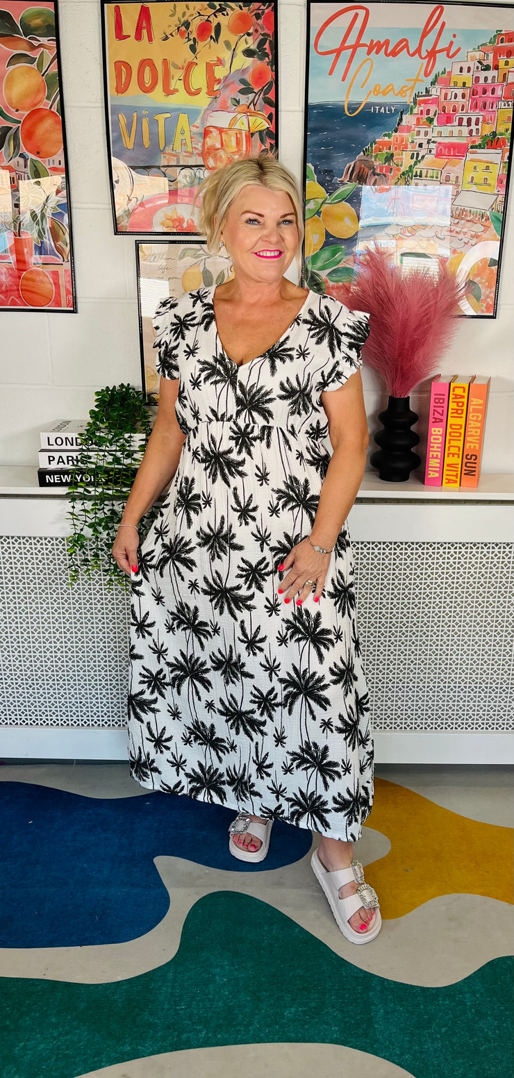 Tropical Sunrise Maxi Dress - Black