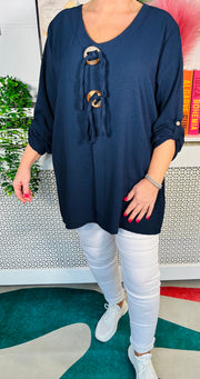 Melanie Button Top - Navy