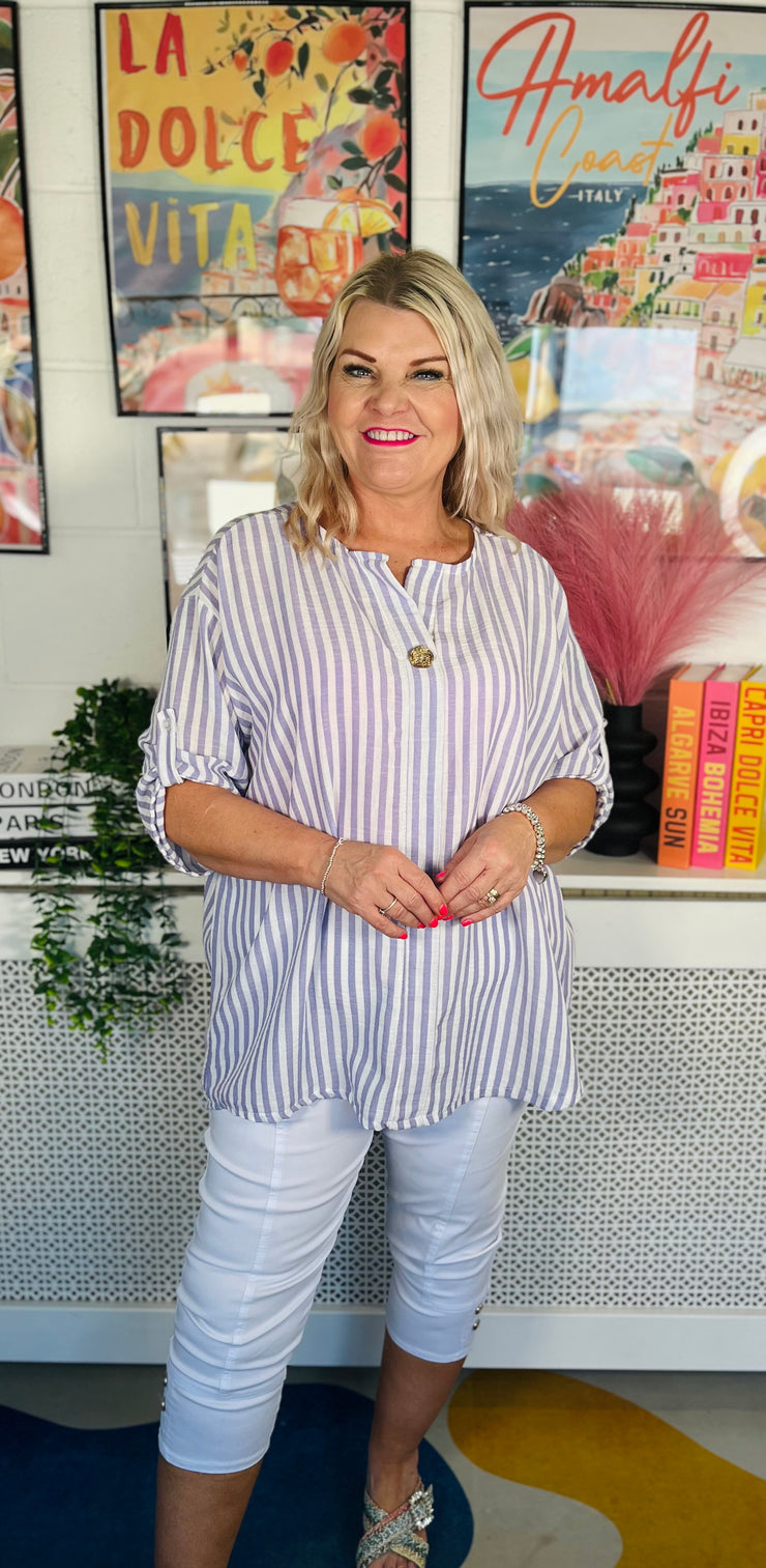 The Button Bay Striped Top - Lilac