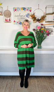 Hagen Striped Jumper Dress - Emerald Green