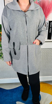 Tristan Zip Up Coat - Grey