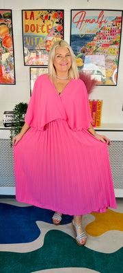 Lemonade Glow Pleated Dress - Lipstick Pink