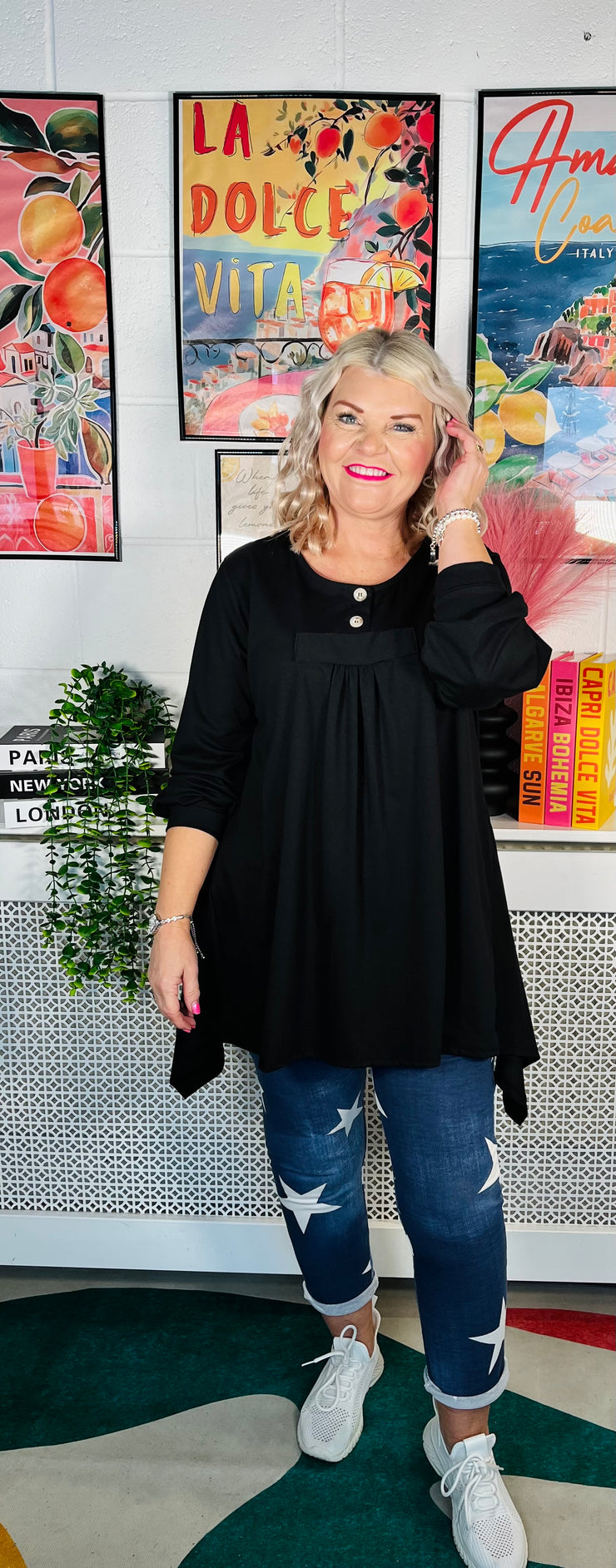 Myla Button Top - Black