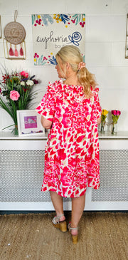 Tessa Ruffle Neck Dress - Hot Pink