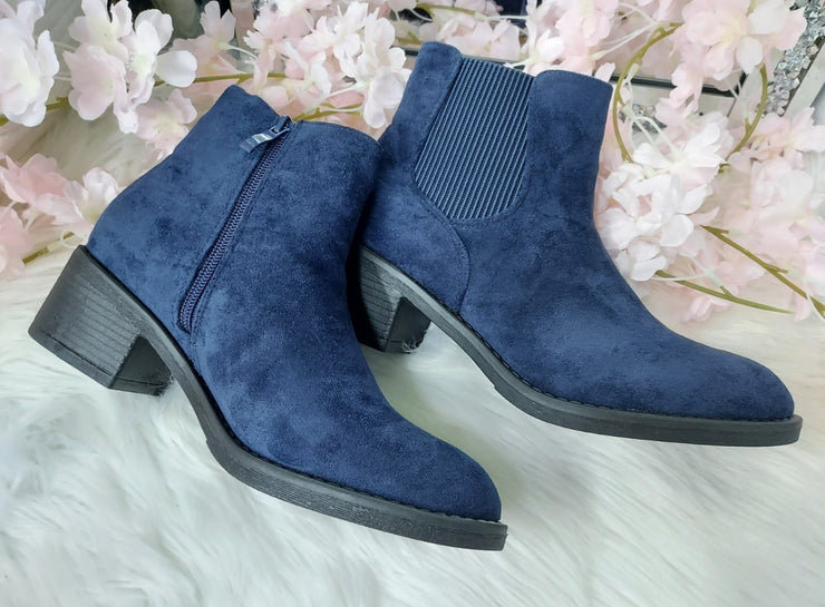 Fall suede effect ankle boots - Navy