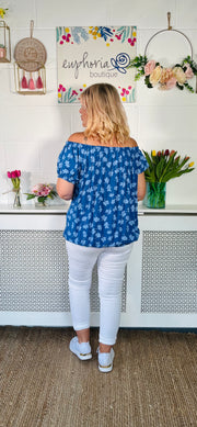 Maple Elasticated Bardot Top - Cobalt Blue