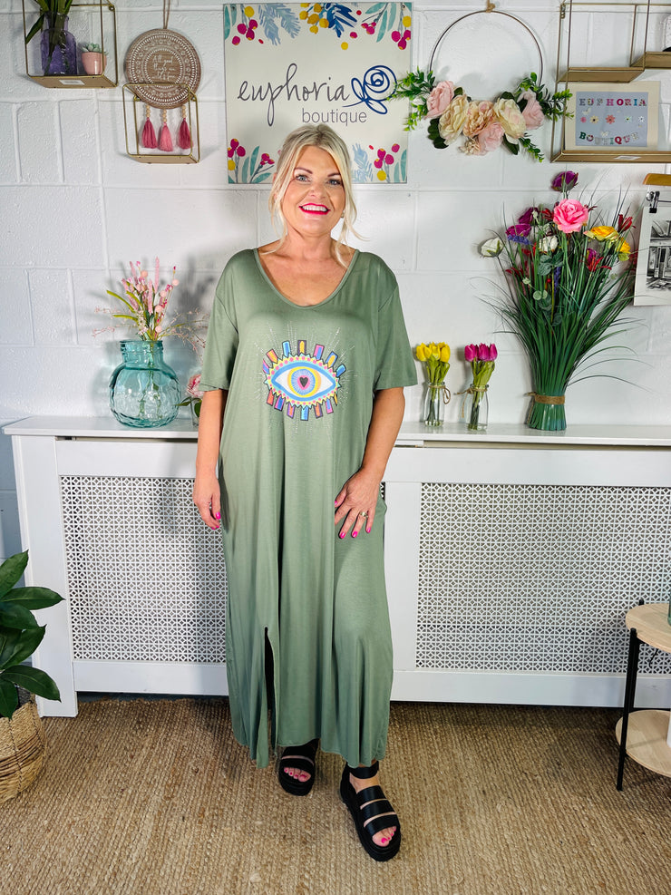 Eye-Catching Vogue T-shirt Dress - Khaki