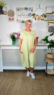 Playful Pinstripe T-Shirt Dress - Lime Green