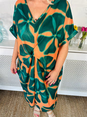 Flattering Fall Twist Front Dress - Green