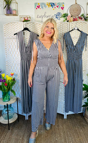 Geometric Groove Jumpsuit - Light Grey