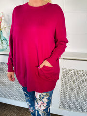 Women's luxe soft knit free size magenta sweater in a rich, comfortable fabric, designed for both style and comfort