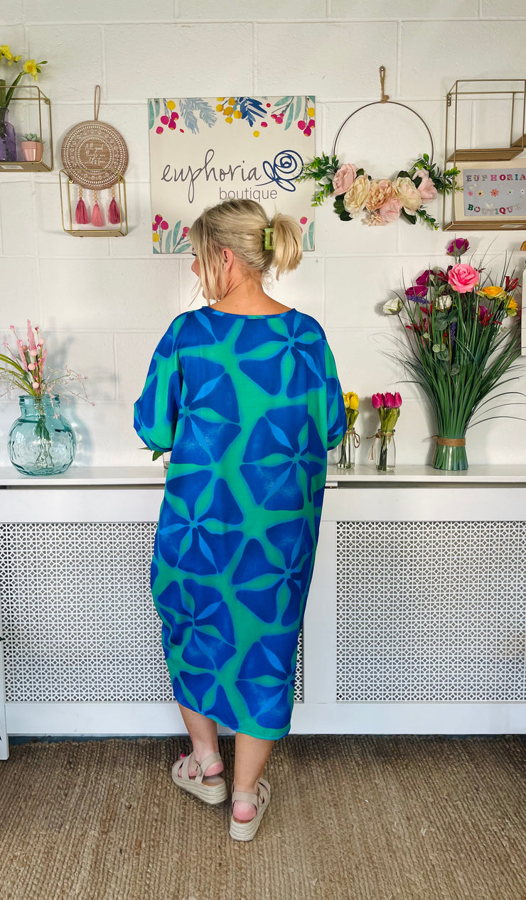 Flattering Fall Twist Front Dress - Blue