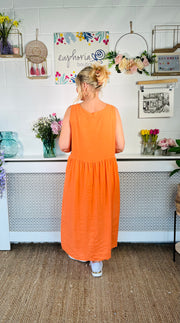 Linen Fusion Delight Dress - Orange