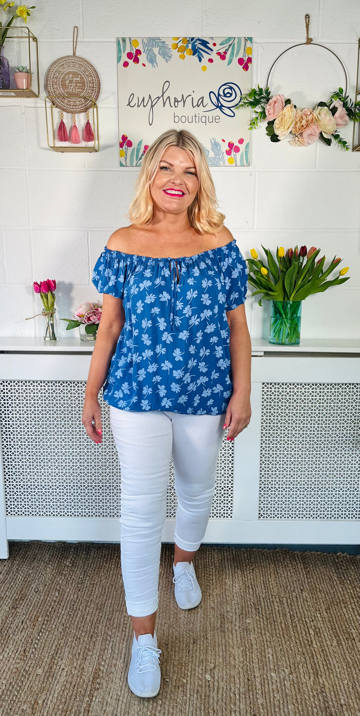 Maple Elasticated Bardot Top - Cobalt Blue
