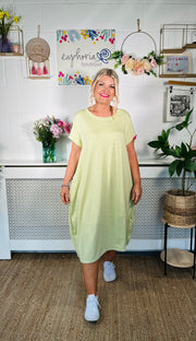 Playful Pinstripe T-Shirt Dress - Lime Green